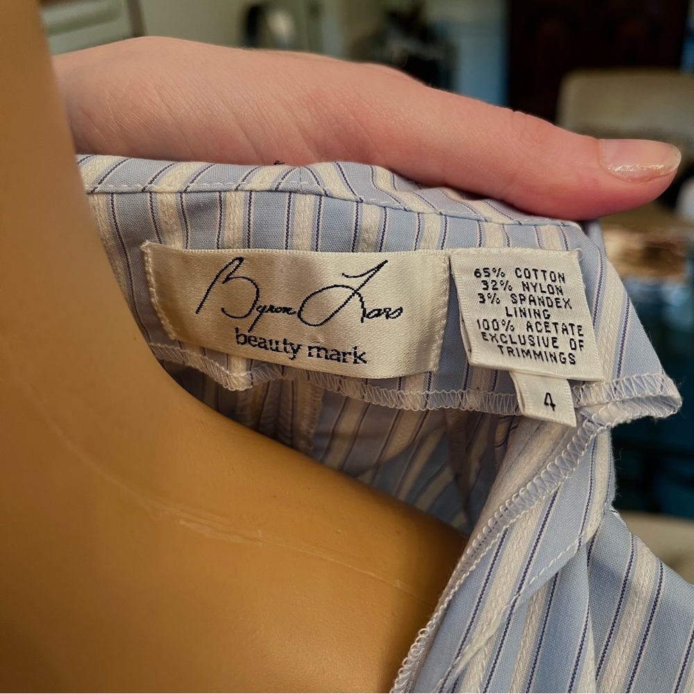 Byron Lars Beauty Mark Blue & White Striped Collared Sleeves Dress w/ Bow Detail - Picture 7 of 7